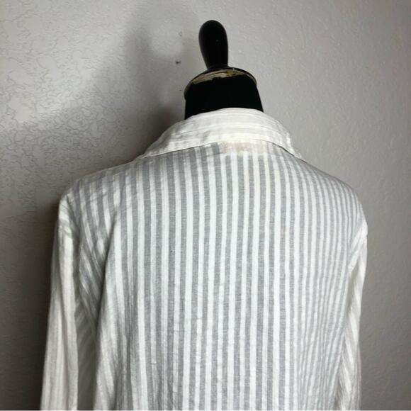 Antica Sartoria white striped floral embroidered button down tunic top size XL - Picture 13 of 16